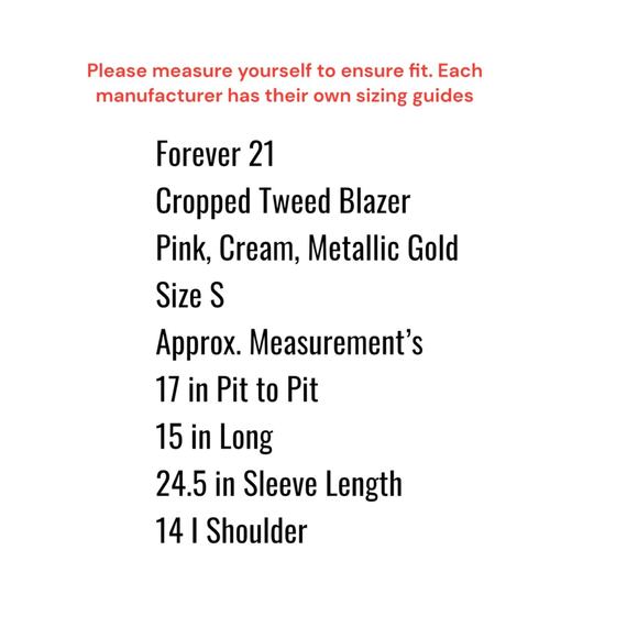 Forever 21 Blazer Women’s SZ S Pink Cream Gold Cropped Tweed Pocket Button Up - Picture 3 of 14